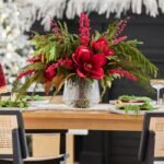 Holiday Elegance - Real Touch Red Magnolia, Norfolk Pine, Cedar and Red Berry In Lux Crystal Cut Vase Centerpiece - Image 3