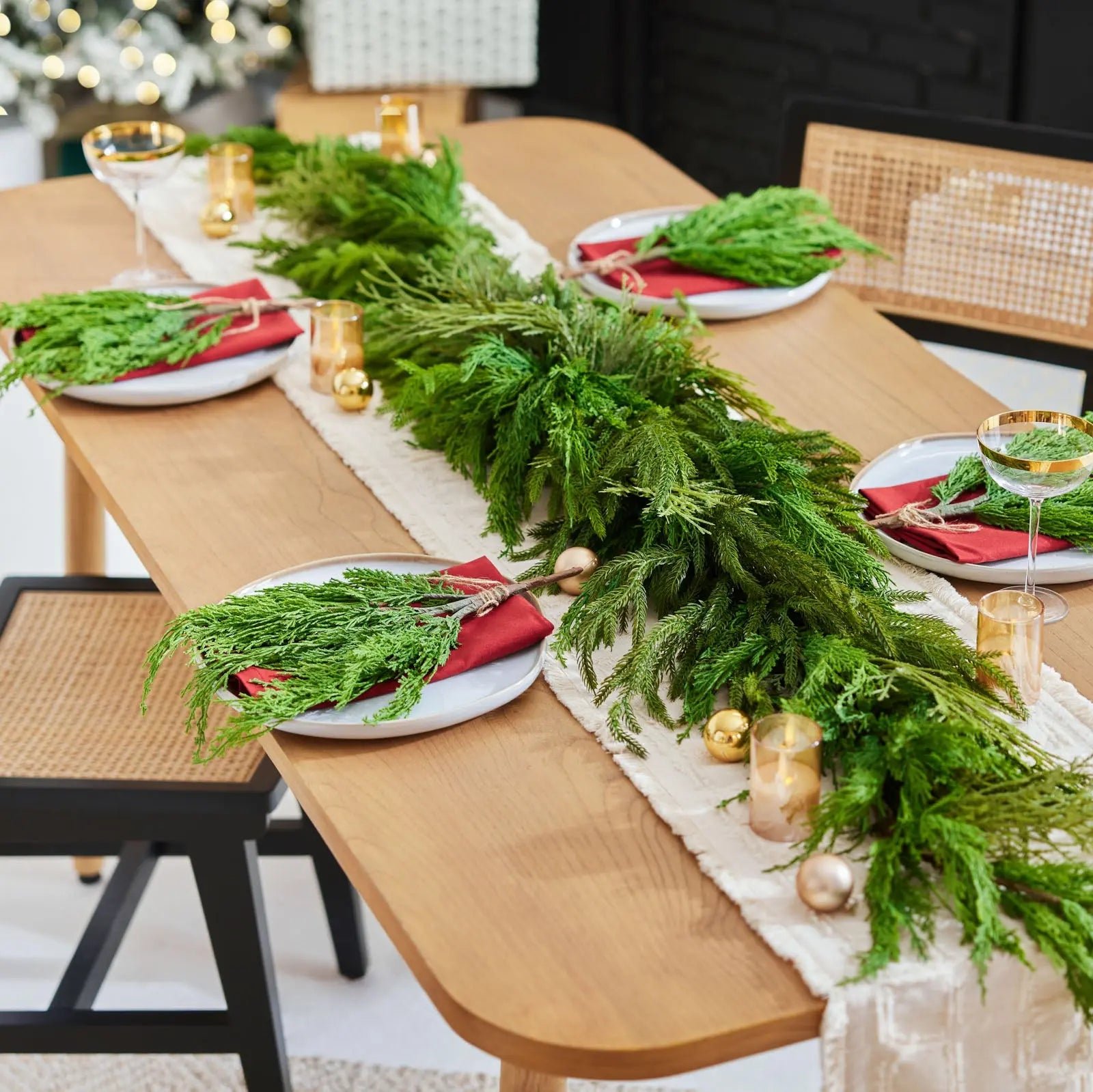 27649_DarbyCreekTrading_17025 Real Touch Winter Greenery with Cypress, Norfolk & Pine Christmas Long Centerpiece Table Large Runner Swag - Image 1