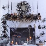 Dark Enchantment - Black & White Velvet Pumpkins with Midnight Eucalyptus Fall Halloween Wreath - Image 3