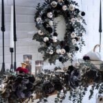 Dark Enchantment - Black & White Velvet Pumpkins with Midnight Eucalyptus Fall Halloween Wreath - Image 6