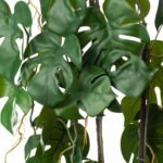Green Split Leaf Monstera Faux House Plant Arrangement In Black Drop In Pot - Image 2