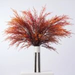 Fiery Pampas Plumes - Orange Yellow Ombre Fountain Grass In Black White Column Vase