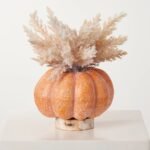 Pampas Grass Pumpkin Centerpiece on Birch Disc Fall Floral Decor Arrangement - Available In 2 Colors - Image 5