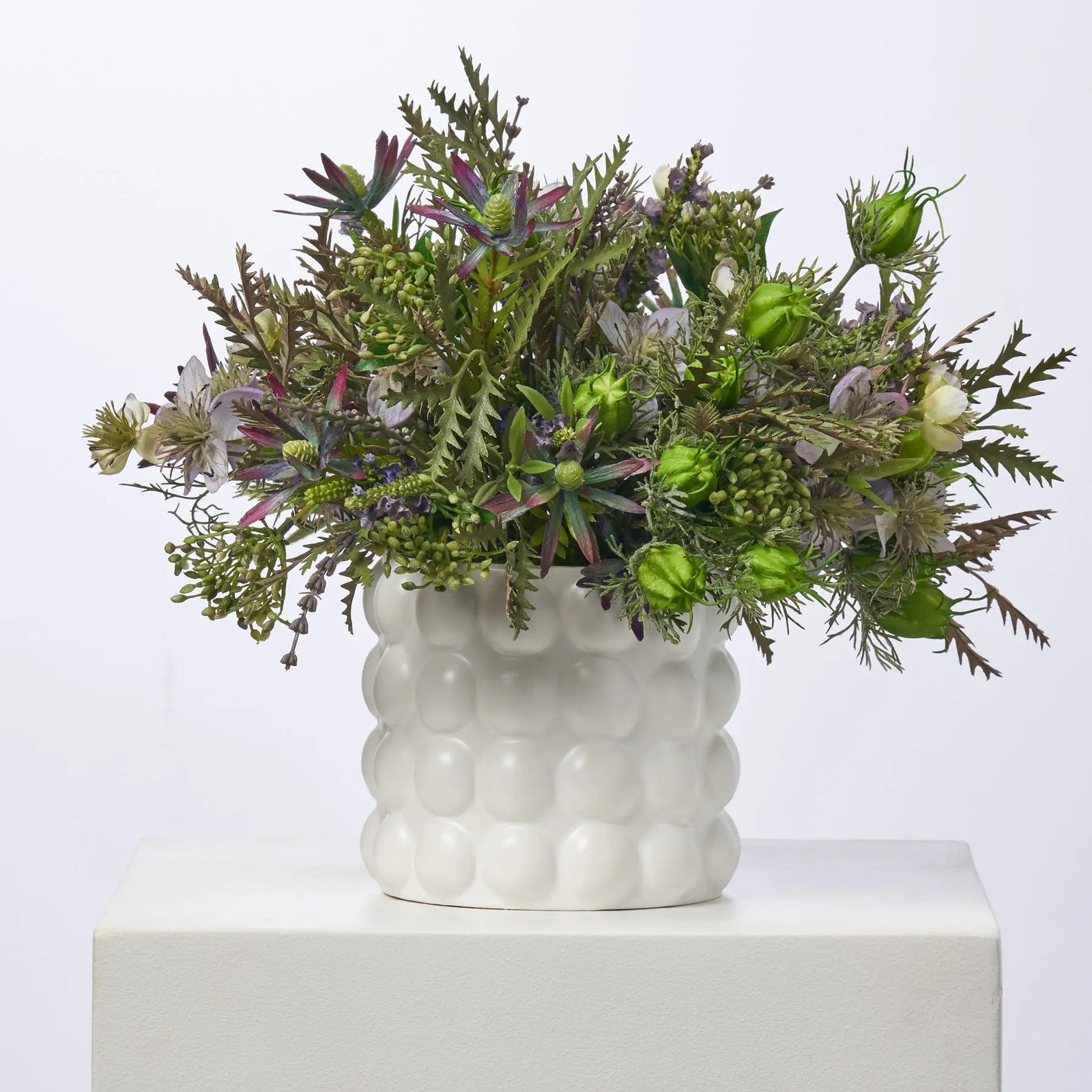 AR1696Lavender_PurpleThistleBloomingSpringArrangementinBubblePot_2 Lavender & Purple Thistle Blooming Spring Arrangement in Bubble Pot - Image 1