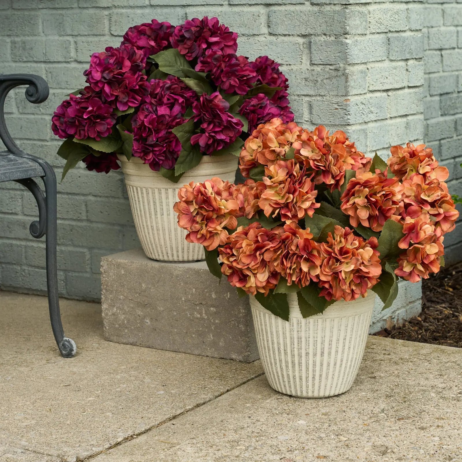 AR1743HydrangeaUrnFillerArrangement_1 Faux Autumn Hydrangea Bush Foliage Outdoor Urn Filler Front Porch Arrangement - Available in 2 Colors - Image 1