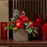 Classic Red Apple, Holly & Magnolia Leaf Christmas Arrangement in Small Wood Planter Box - Image 4