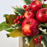 Classic Red Apple, Holly & Magnolia Leaf Christmas Arrangement in Small Wood Planter Box - Image 2