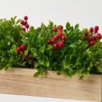 Lifelike Holiday Boxwood with Red Winter Berry in Long Wood & Gold Metal Box Planter Christmas Centerpiece Arrangement - Image 2