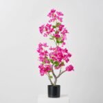 Short Faux Magenta Bougainvillea Potted Tree Outdoor Urn Filler in Weighted Black Pot - 38
