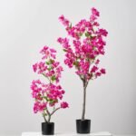 Tall Faux Magenta Bougainvillea Potted Tree Outdoor Urn Filler in Weighted Black Pot - 56 - Image 3