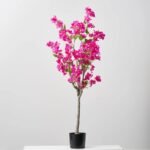 Tall Faux Magenta Bougainvillea Potted Tree Outdoor Urn Filler in Weighted Black Pot - 56