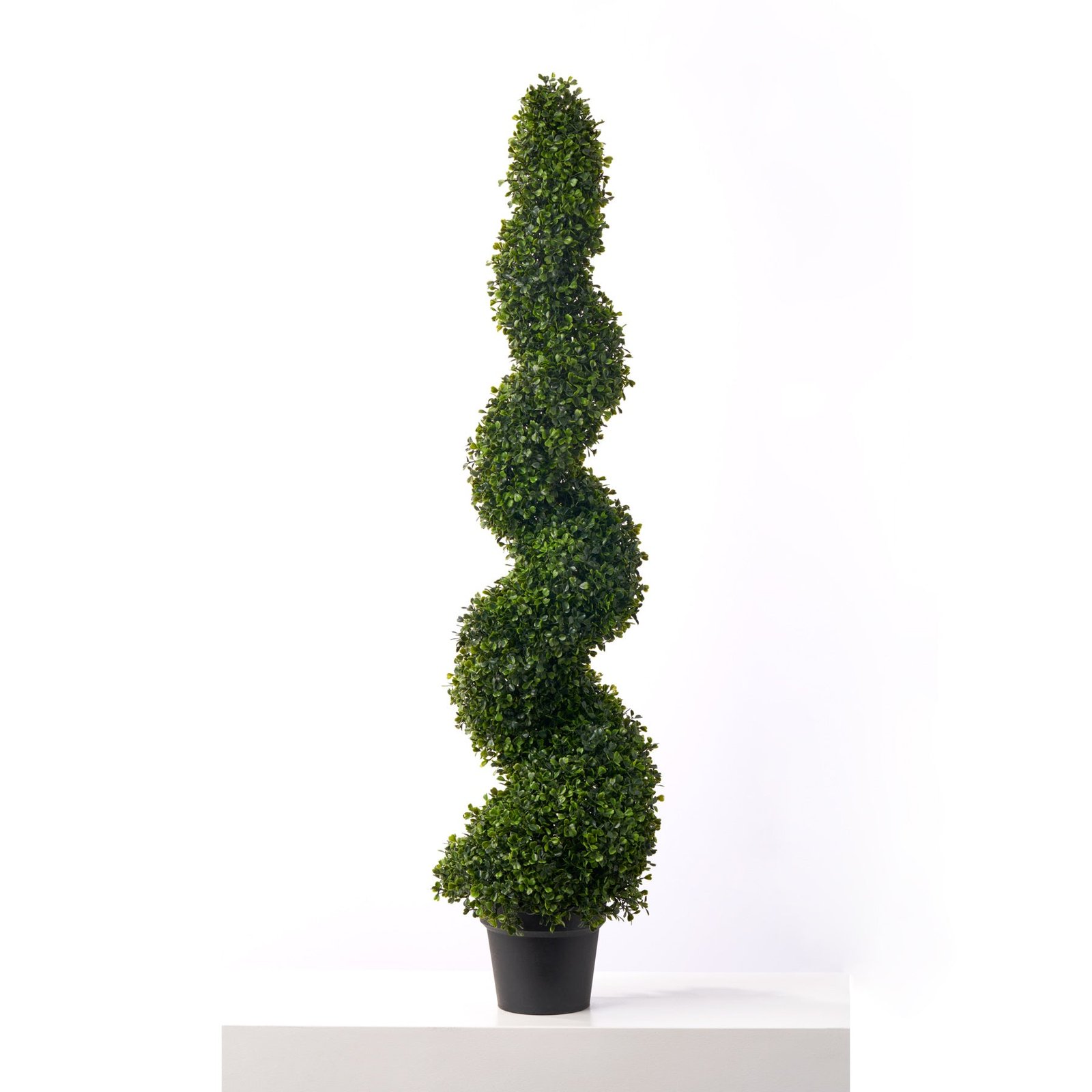 AR2001-PMFauxBoxwoodAllSeasonsSpiralTopiaryBushinWeightedBlackPot-4Foot_1 Faux Boxwood All Seasons Spiral Topiary Bush in Weighted Black Pot - 4 Foot - Image 1
