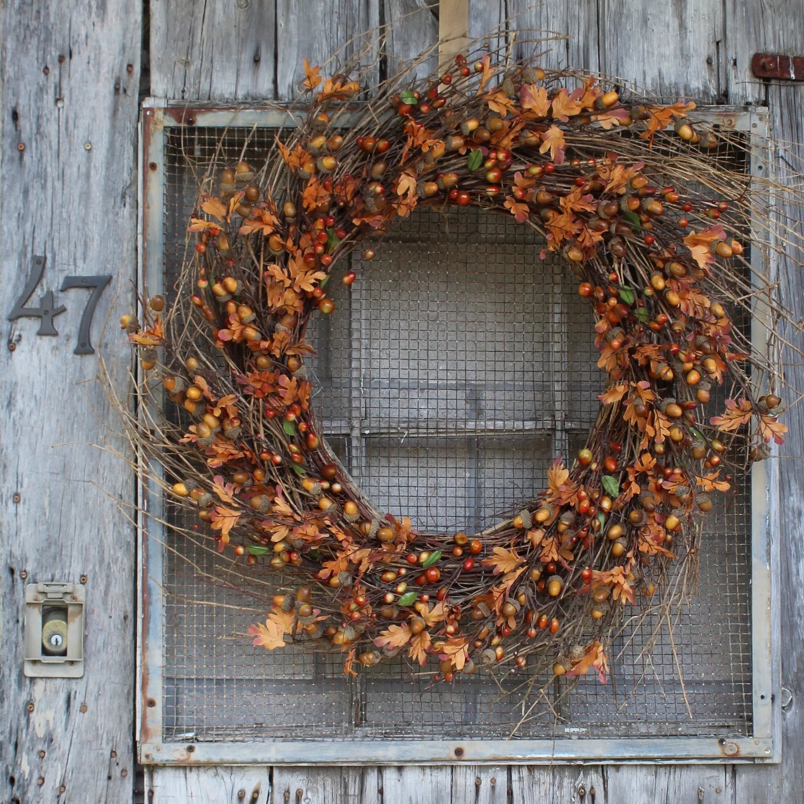 Acorn_FallLeavesFrontDoorTwigAutumnWreath10 Acorn & Fall Leaves Front Door Twig Autumn Wreath - Available in Two Sizes - Image 1