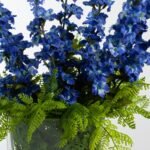 Blue Larkspur & Lace Fern Arrangement in Modern Glass Rectangle Vase - Image 2