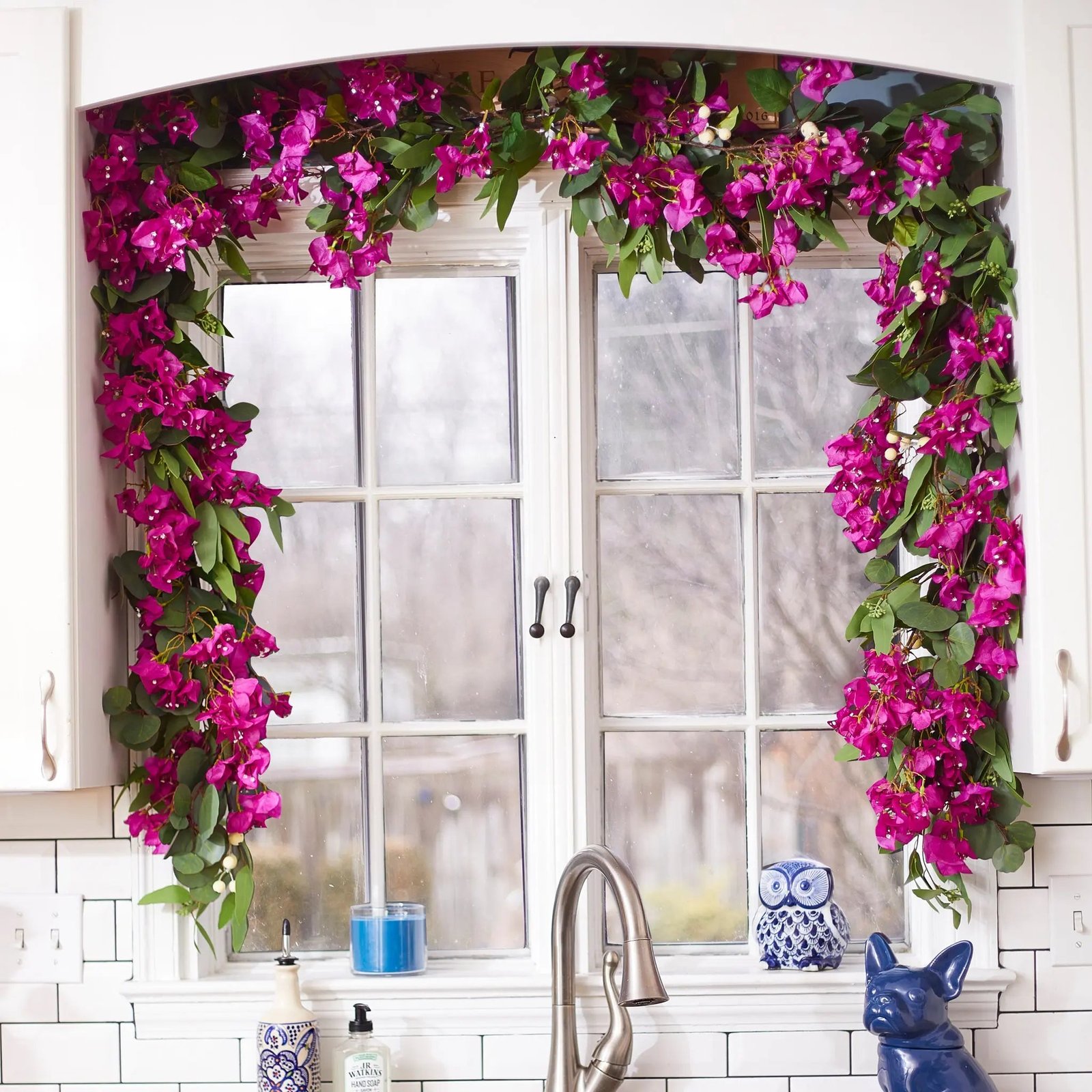 Bright_Pink_Bougainvillea_Needleleaf_Eucalyptus_SpringSummer_Garland_or_Table_Runner_5 Pink/Purple Bougainvillea & Needle leaf Eucalyptus Spring Summer Garland Table Runner - Image 1