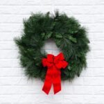 Outdoor UV Protected Long Needle Pine Christmas Wreath with Red Velvet Bow - Image 3