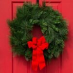 Outdoor UV Protected Long Needle Pine Christmas Wreath with Red Velvet Bow - Image 2