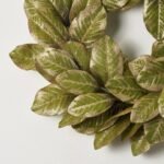 Green & Gold Metallic Magnolia Leaf Front Door Holiday Wreath Shimmering Christmas Mantel Decor - Image 2
