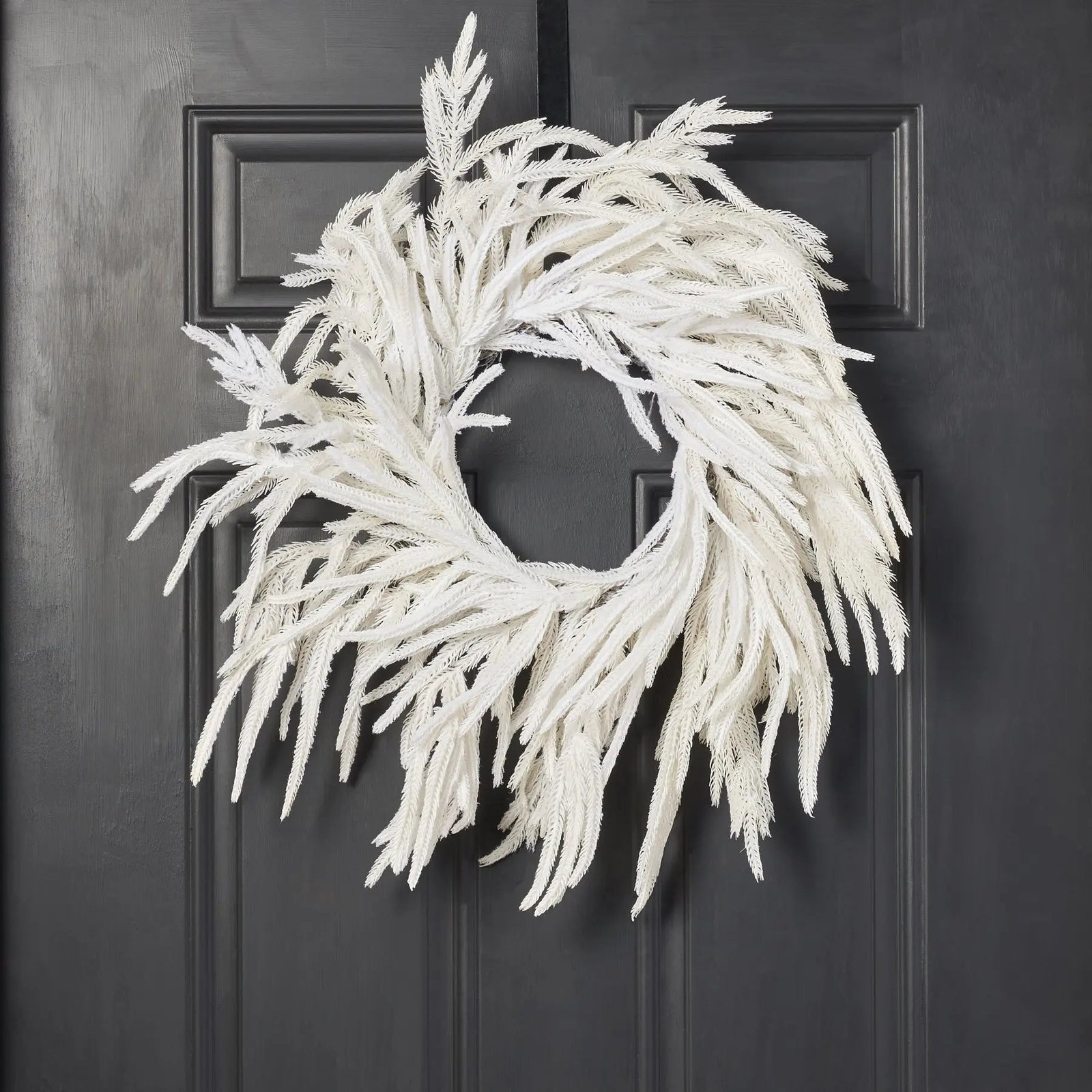 CW1320NorfolkCollection-RealTouchWhiteNorfolkPineFrontDoorChristmasHolidayWinterWrea_ed31b873-91b5-478c-8651-ed52ce6358ea Norfolk Collection - Real Touch White Norfolk Pine Front Door Christmas Holiday Winter Wreath - Image 1