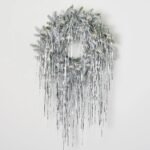 Retro Holiday Glamour - Silver Draped Tinsel with Mini Mercury Look Ornaments on Snow Pine Christmas Door Wreath - Image 3
