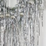 Retro Holiday Glamour - Silver Draped Tinsel with Mini Mercury Look Ornaments on Snow Pine Christmas Door Wreath - Image 2