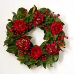 Holiday Affair - Real Touch Magnolia Leaf, Burgundy Hydrangea, Red Peony & Winterberry Front Door Christmas Wreath