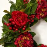 Holiday Affair - Real Touch Magnolia Leaf, Burgundy Hydrangea, Red Peony & Winterberry Front Door Christmas Wreath - Image 2