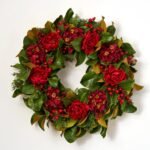 Holiday Affair - Real Touch Magnolia Leaf, Burgundy Hydrangea, Red Peony & Winterberry Front Door Christmas Wreath - Image 4