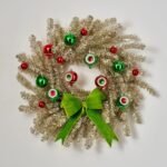 Merry Grinchmas - Silver Tinsel, Lime Green Bow & Shiny Christmas Ornaments Front Door Wreath Fireplace Mantle Decor - Image 3