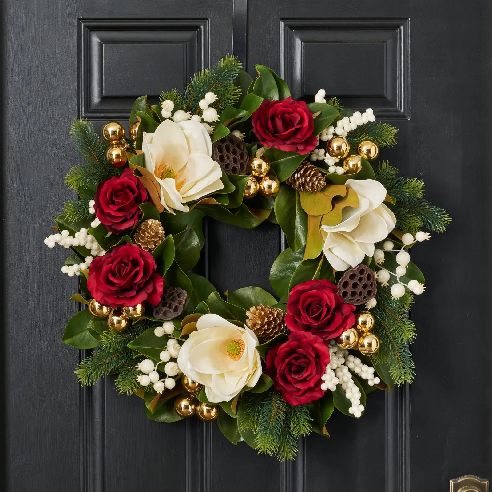 CW1377MagnoliaMajestyFrontDoorChristmasWreathHolidayWallDecor_2 Magnolia Majesty Front Door Christmas Wreath Holiday Wall Decor - Image 1