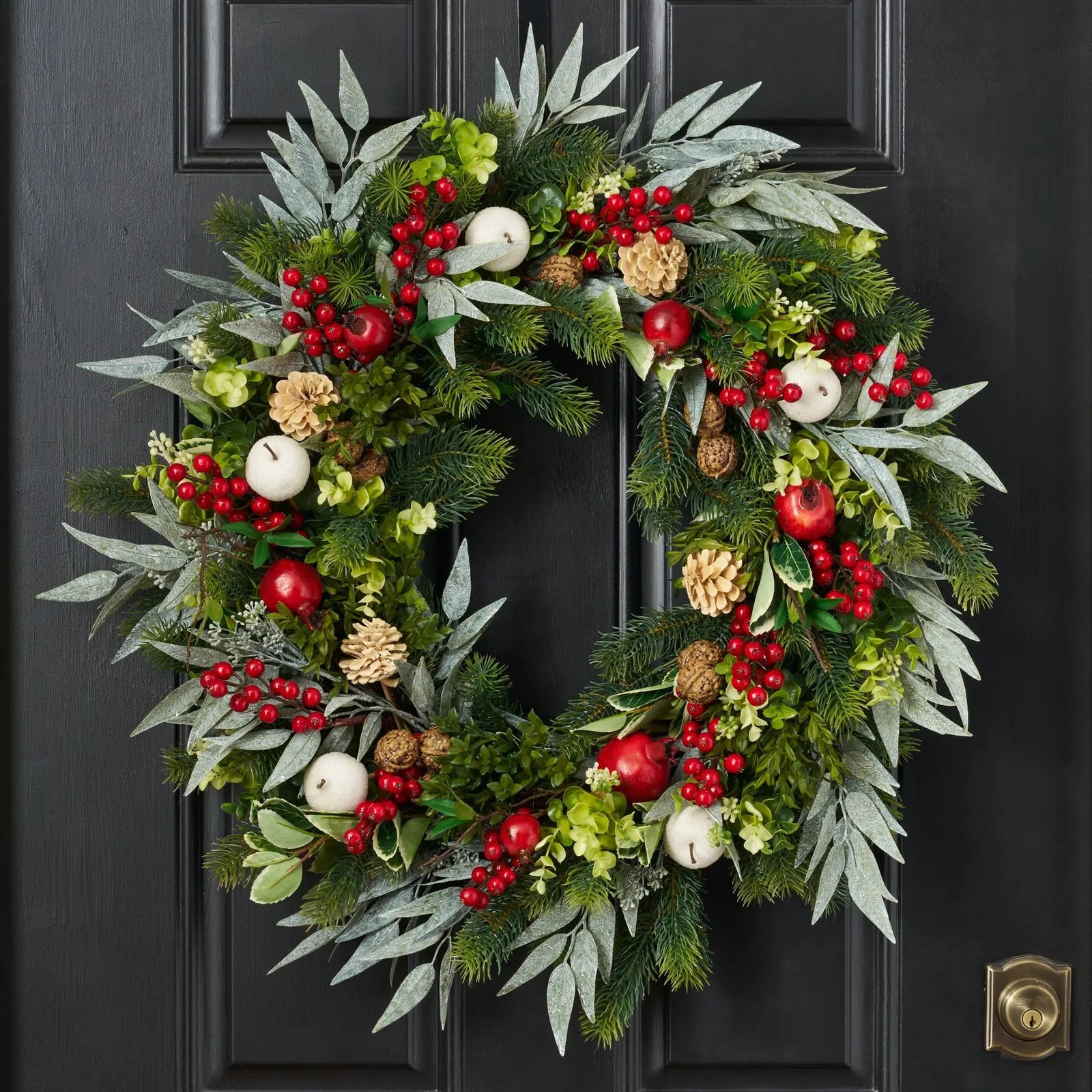 CW1383HomefortheHolidays-Pomegranate_WhiteAppleSugar_Chestnut_BerryFrontDoorChristmasWre Home for the Holidays - Pomegranate, White Apple Sugar, Chestnut & Berry Front Door Christmas Wreath - Image 1