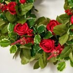 Holly Jolly Christmas - Red Rose, Green Salal Leaf & Variegated Berry Holiday Front Door Wreath - Image 2