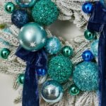 Turquoise Twinkle - Mixed Blue & Seafoam Sparkle Glitter Balls On Snow Flocked Pine Christmas Wreath - Image 2