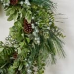 Frosted Eucalyptus, Metallic Blue Tinsel Berry & Frosted Long Needle Pine Christmas Front Door Wreath - Image 2