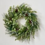 Frosted Eucalyptus, Metallic Blue Tinsel Berry & Frosted Long Needle Pine Christmas Front Door Wreath - Image 3