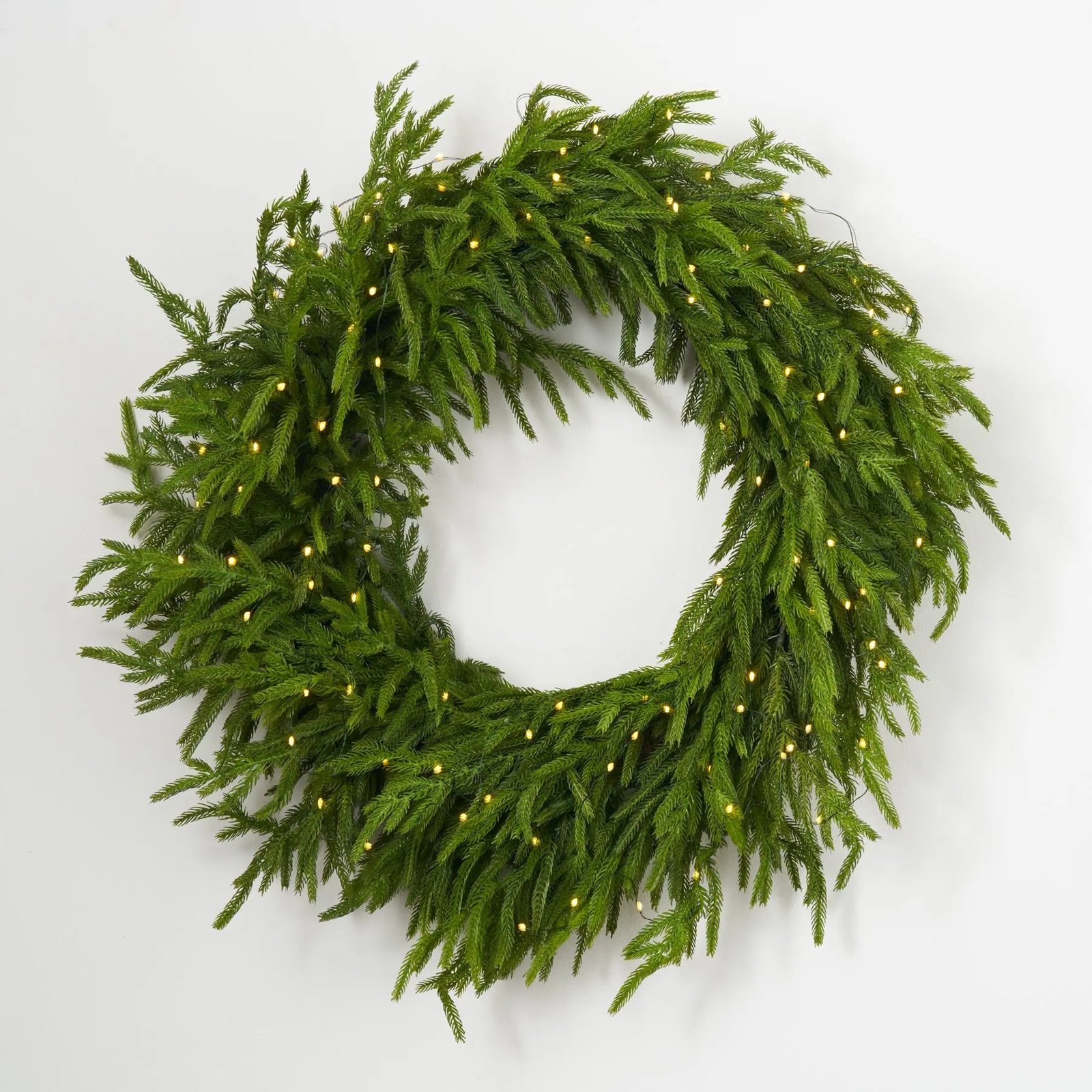 CW1430TwinklingNorfolk-Multicolored_WhitePre-LitRealTouchGreeneryNorfolkChristmasHolidayWreath-30_1 Twinkling Norfolk - Dual Pre-Lit Multicolored & White Real Touch Greenery Norfolk Christmas Holiday Wreath - 30 - Image 1