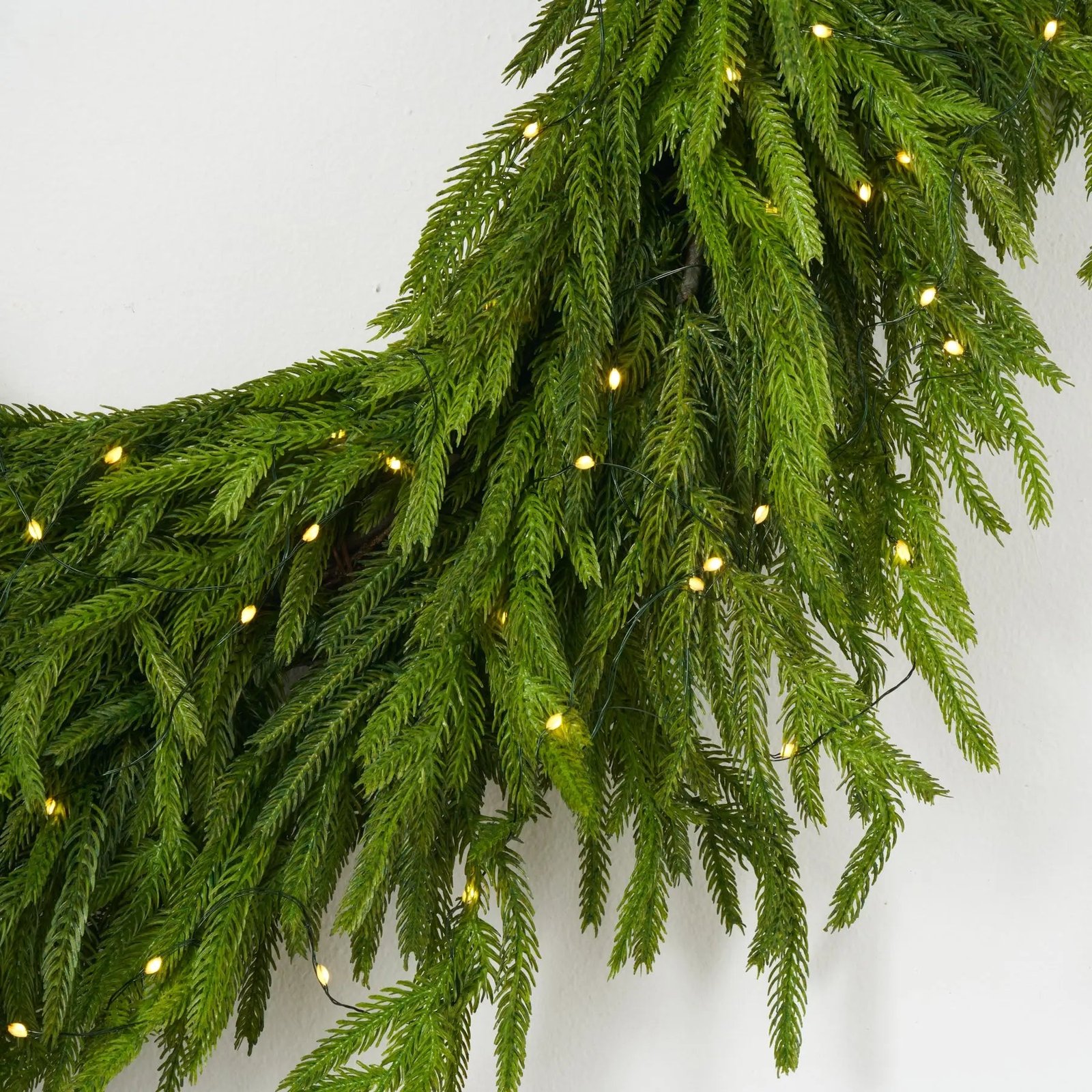 Twinkling Norfolk - Dual Pre-Lit Multicolored & White Real Touch Greenery Norfolk Christmas Holiday Wreath - 30 - Image 3