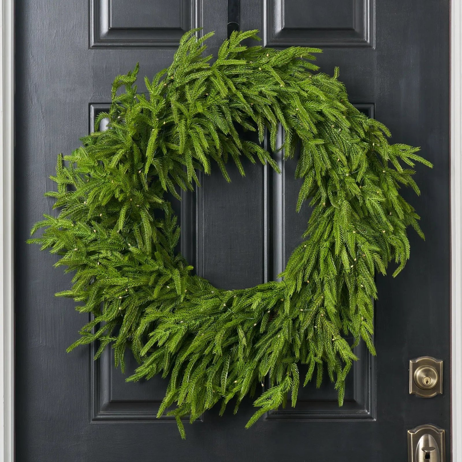 Twinkling Norfolk - Dual Pre-Lit Multicolored & White Real Touch Greenery Norfolk Christmas Holiday Wreath - 30 - Image 5
