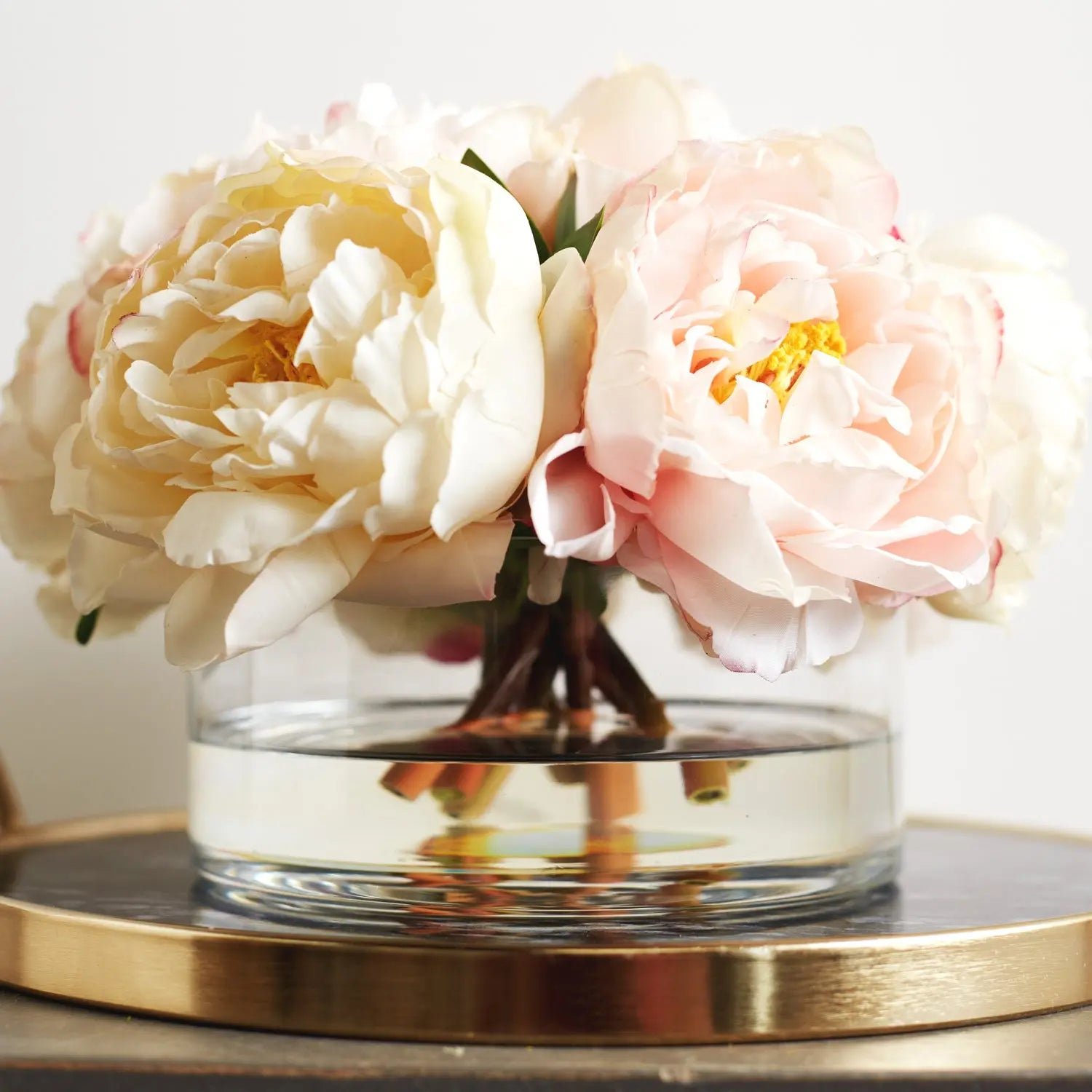 Cream and Blush Real Touch Peony Floral Arrangement in Glass Cylinder - Image 5
