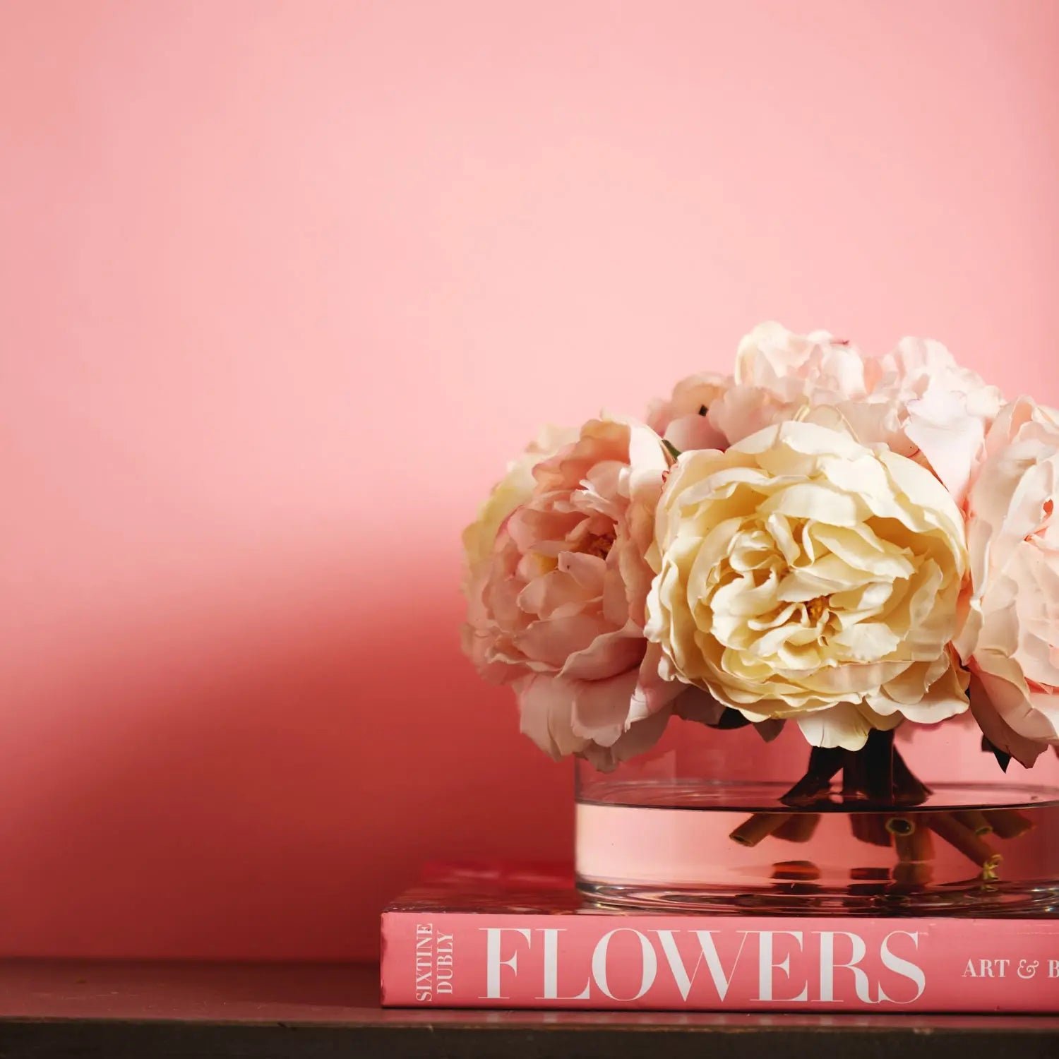 Cream and Blush Real Touch Peony Floral Arrangement in Glass Cylinder - Image 4