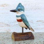 Blue Male Kingfisher Bird Life Sized Perched on Wood Stand - Hand Carved Wood Bird - Image 2