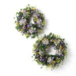 Royal Lavender Hydrangea, Lilac, Purple Pansy, Yellow Astilbe Spring Door Wreath - Image 8