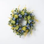 Green Hydrangea, Forsythia, Blue Cosmos & Berry Spring Wreath - Image 3