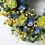 Green Hydrangea, Forsythia, Blue Cosmos & Berry Spring Wreath - Image 2