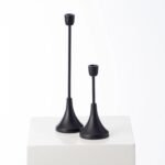 Large Poetic Farmhouse Black Metal Candle Holder Pair - Image 2
