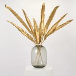 Gold Glitter Edge Three Metallic Gold Feather Stems Festive Holiday Branch Spray - 53 - Image 2