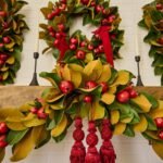 Real Touch Magnolia Leaf & Red Pomegranate Outdoor Hanging Front Door Garland Holiday Table Runner - Image 5
