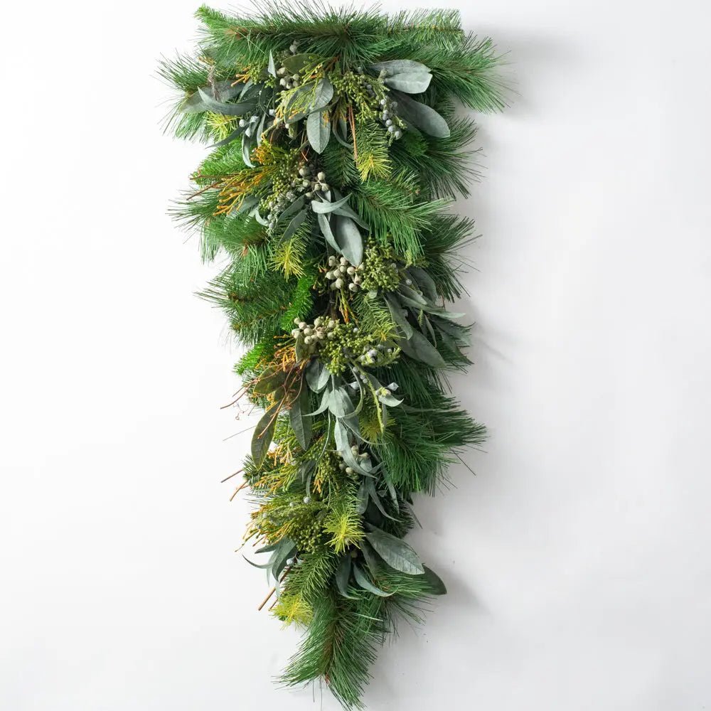 EDW1046-PMSeededEucalyptus_PineWinterTeardropHolidaySwagSingleorPair_2 Seeded Eucalyptus & Christmas Pine Winter Teardrop Holiday Swag - Image 1