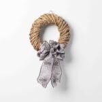 All Season Wrapped Natural Jute Raffia Everyday Mini Wreath with Bow Option - Image 3