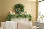 All Seasons Faux Blade Eucalyptus, Green Smilax & Cream Green Gooseberries Mantle Garland Everyday Greenery Table Runner - Image 3